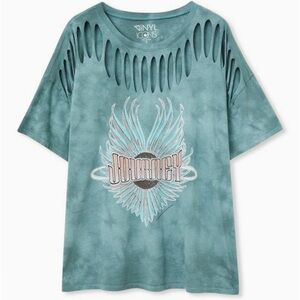 Torrid Journey Teal Tie-Dye Cotton Slashed Tee